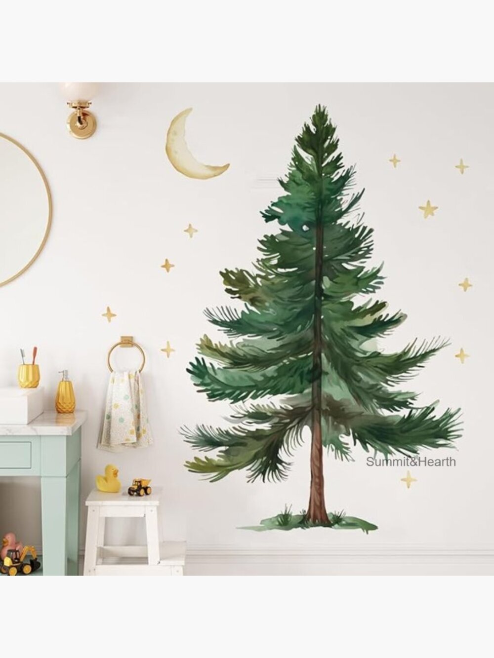 Large Pine Tree Wall Decal, Peel & Stick Vinyl Wall Art for Nursery Living Room